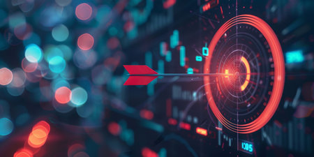 A red arrow is pointing to a red circle with numbers on itの素材