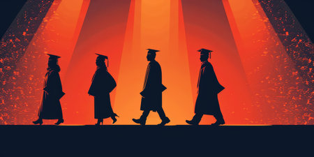 A group of graduates walking on a stageの素材