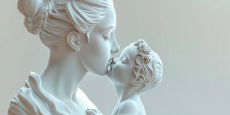 A mother and child statue with the mother kissing the childの素材
