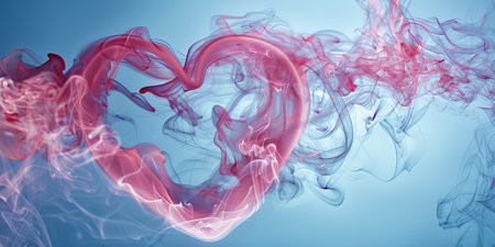 A heart is shown in the middle of a blue and pink smokeの素材