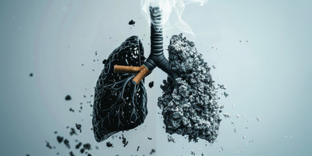 A close up of a lung with a cigarette in itの素材