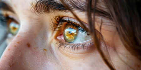 A woman with brown hair and green eyesの素材