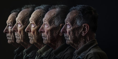 A series of old men lined up in a rowの素材