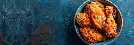 A bowl of fried chicken is on a blue backgroundの素材