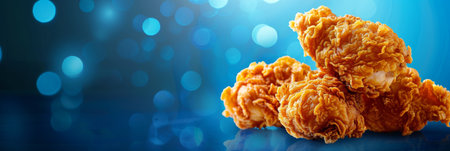 Three pieces of fried chicken on a blue backgroundの素材