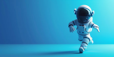 A white astronaut is running on a blue backgroundの素材