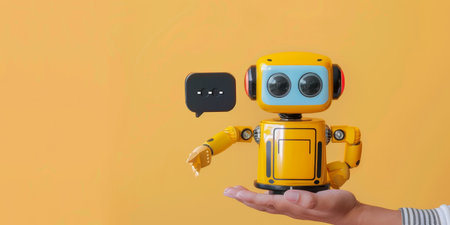 A robot is holding a conversation with a personの素材