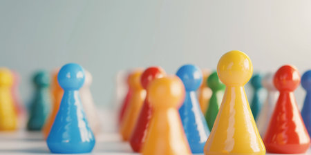 Colorful plastic toy people on white background.の素材