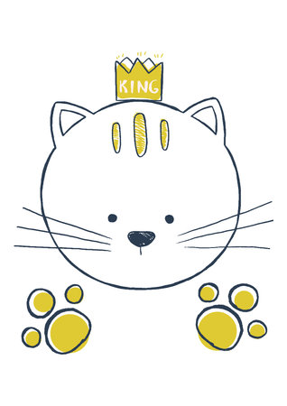Vector illustration with cat face, paws and the kings crown.のイラスト素材