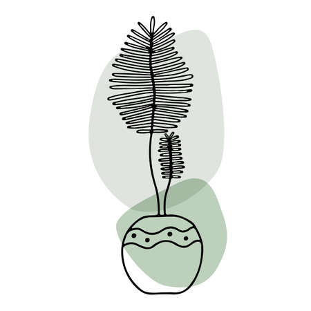 Hand drawing vector illustration doodle style with house plant, geometric balance shapes for decorative design. Abstract scandinavian style illustration.のイラスト素材