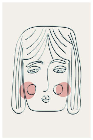 Abstract contemporary aesthetic print with simple shapes and face. Modern wall decor. Bohemian style poster. Vector.のイラスト素材