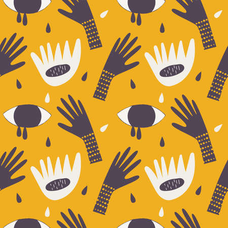 Pattern in mid century style with apple, grid and leaves. Modern aesthetic in abstract background. Contemporary seamless pattern for paper, fabric, cover and other users.のイラスト素材