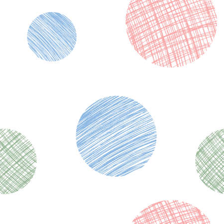 Seamless pattern with color scribbles circles. Vector abstract hand drawn background with Blue, red,...