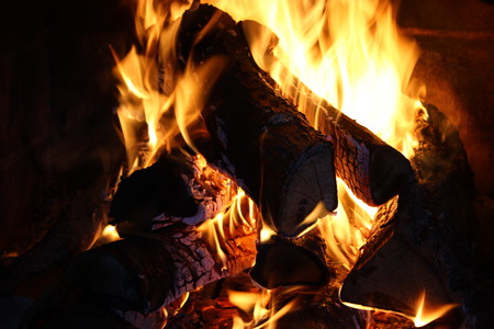 fire in the fireplaceの写真素材