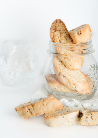 Traditional biscotti in a jar. Festive sweets for Cristmas.の写真素材