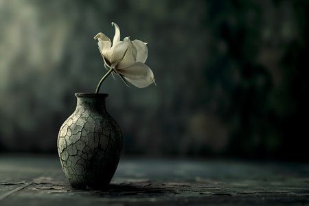 Still life with flower in vase on dark background. Selective focus.の素材
