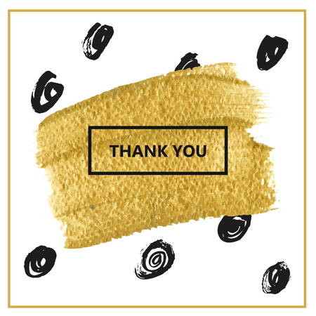 Thank you card. Black text on gold place. Modern Ink hand drawn circle elements. Gift cardのイラスト素材