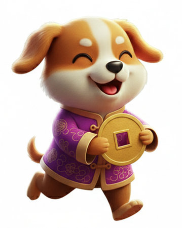 Kawaii dog with medal isolated on white background. 3d illustration.の素材