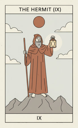 Tarot major arcanaTarot major arcanaVector illustration of a Jesus with a lantern on top of a mountainの素材