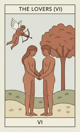 Tarot major arcanaValentine's day greeting card with the image of lovers.の素材