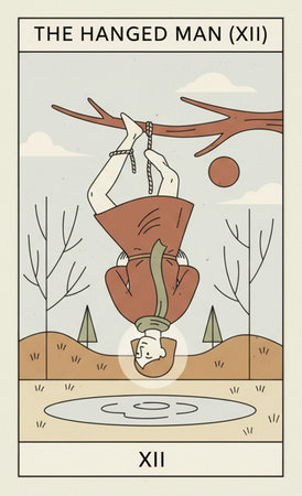 Tarot major arcanaHand drawn vector illustration of a young man doing yoga in nature.の素材