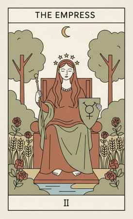 Tarot major arcanaVector card with a picture of the Virgin Mary in the forest.の素材