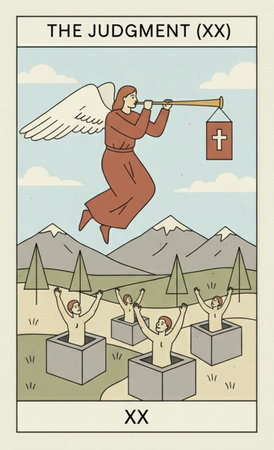 Tarot major arcanaVector illustration of Jesus Christ with cross and rosary in the cemetery.の素材