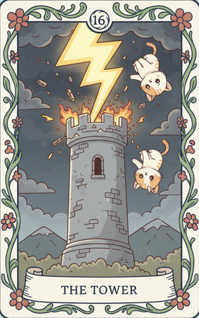 Tarot major arcana The wind blows through the tower of the fortress. Vector illustration.の素材