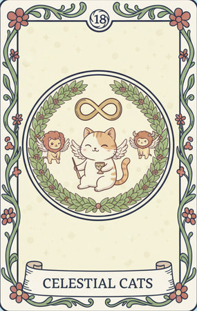 Tarot major arcana Illustration of a Christmas card with the image of a cat and angelsの素材