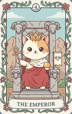 Tarot major arcana Kawaii vector illustration of a cat in a crown on the tombstone.の素材