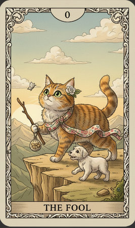 Vintage card with the image of a cat and a dog.の素材