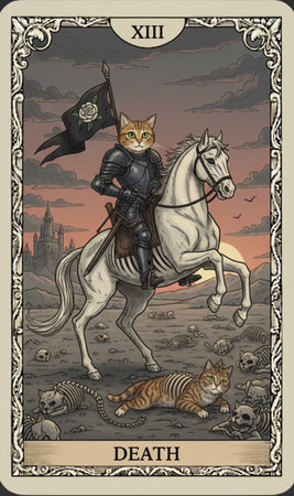 Tarot major arcana Vintage postcard with a knight riding a horse, vector illustrationの素材