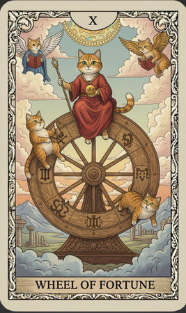 Tarot major arcanaHorse and cat on the wheel of life. Vector illustration.の素材