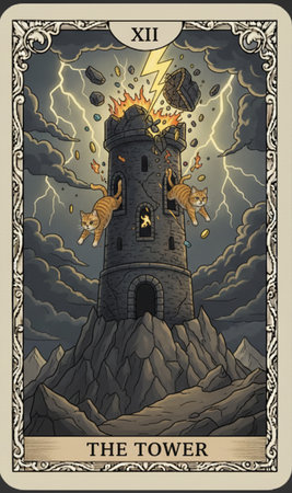 Tarot major arcanaTower of Love, Tarot card. Hand drawn vector illustration.の素材