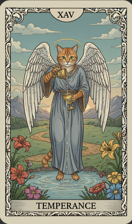 Tarot major arcanaVintage card with the image of the Virgin Mary with a catの素材