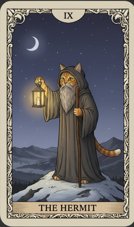 Tarot major arcanaVintage card with the image of the wise man with the lanternの素材