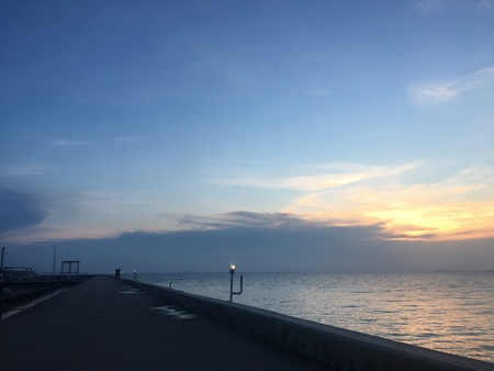 Blue sky during sunset at marinaの写真素材