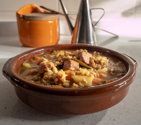 Cooked vegan lentils with soyの写真素材