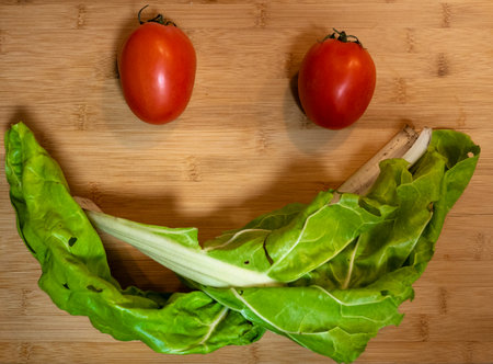 tomatoes and chards forming a smileの写真素材