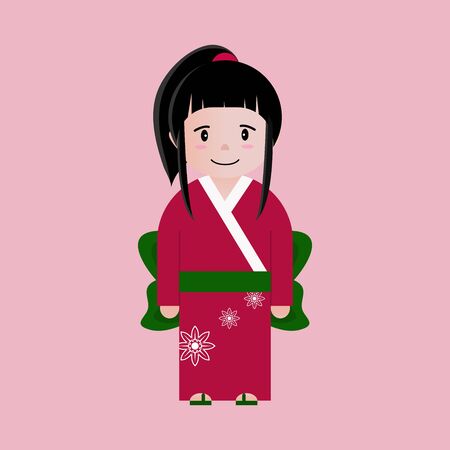 apanese woman wearing traditional Japanese kimono clothesのイラスト素材