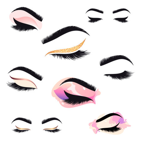 Set of Vector design template for beauty salon. Lash and Brow icon.のイラスト素材