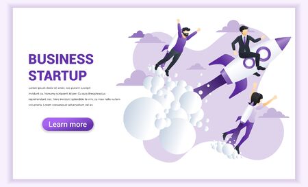 Business start up concept with businessman flying on a rocket. Business success, Entrepreneurship, Successfully start up. Can use for web banner, landing page, web template. Vector illustrationのイラスト素材