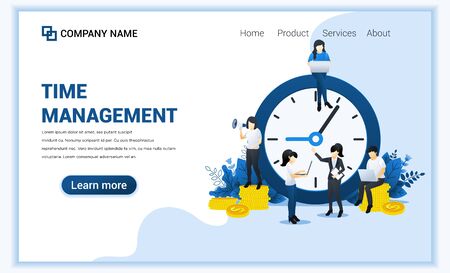 Business management concept, Money saving, Time is money, Save time with Characters. Time management planning. Can use for banner, infographics, landing page, web template. Flat vector illustrationのイラスト素材