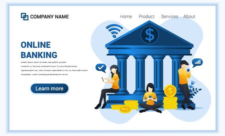 Modern flat web page design concept of Online banking, online financial investment. Flat landing page template. vector illustrationのイラスト素材