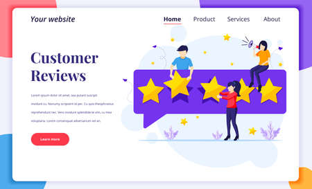 Landing page design concept of Online reward, A woman receive a gift box from Online loyalty program and bonus. Flat vector illustrationのイラスト素材