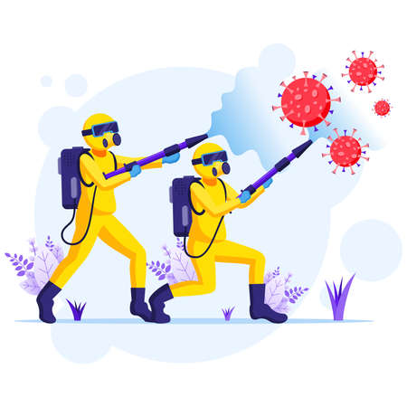 Work from home concept, A man sitting at desk and work on laptop, stay at home, Quarantine during the Coronavirus Epidemic illustrationのイラスト素材