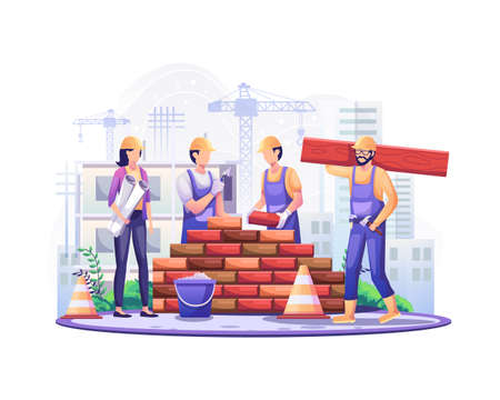 Happy Labour day. Construction workers are working on Labour Day On 1 May. vector illustration