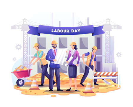 Happy Labour day. Construction workers are working on Labour Day On 1 May. vector illustrationのイラスト素材