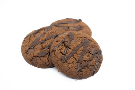 Delicious chocolate chip cookies on a white backgroundの写真素材