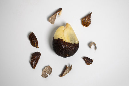 Peeled snake fruit Salak with scattered scales.の写真素材